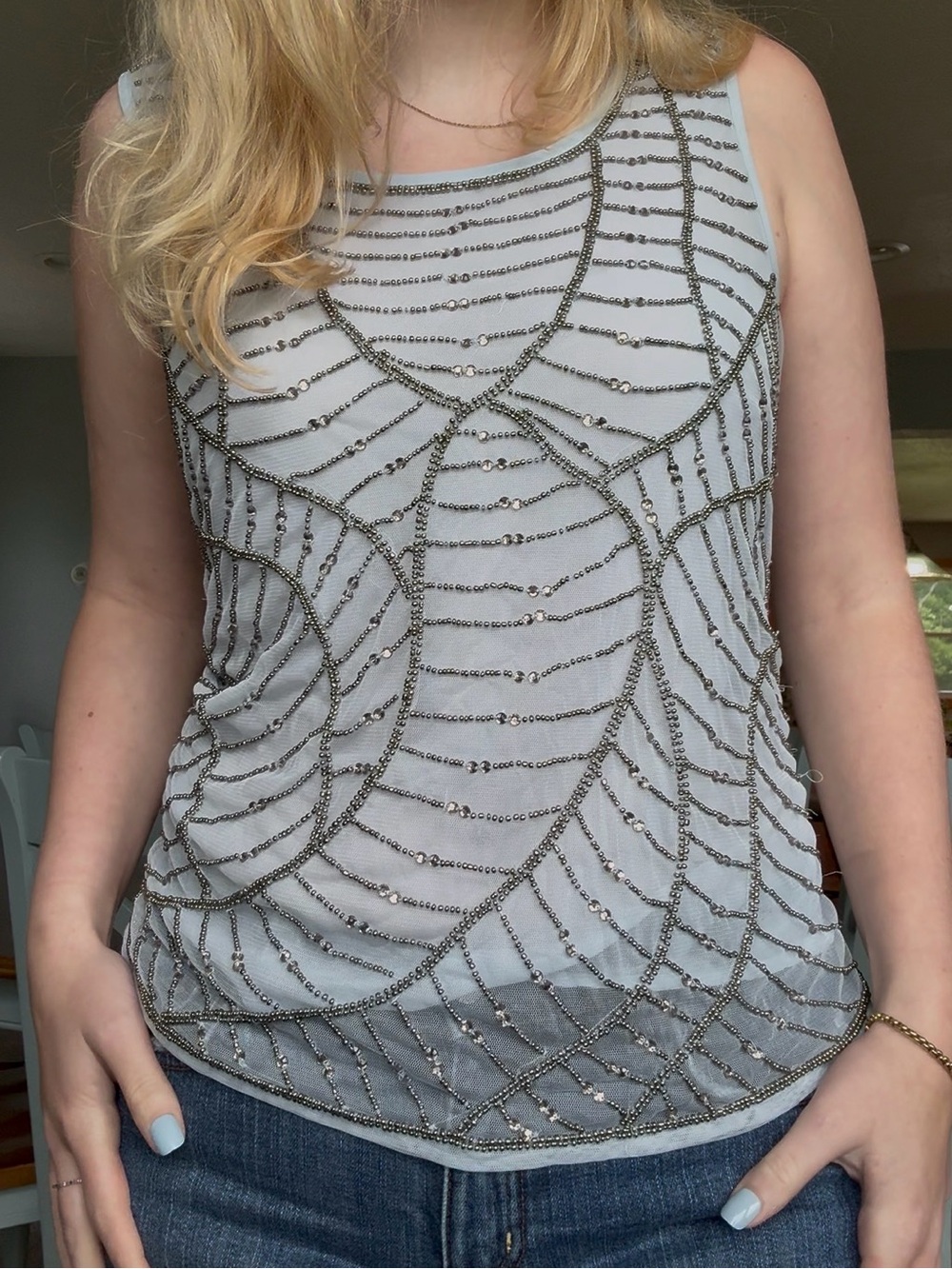 Y2K Beaded Mesh Tank Top